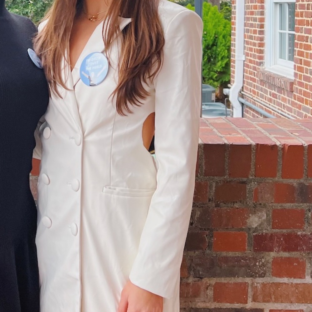 White Leather Button Up Open Back Short Dress By: Anna Rae